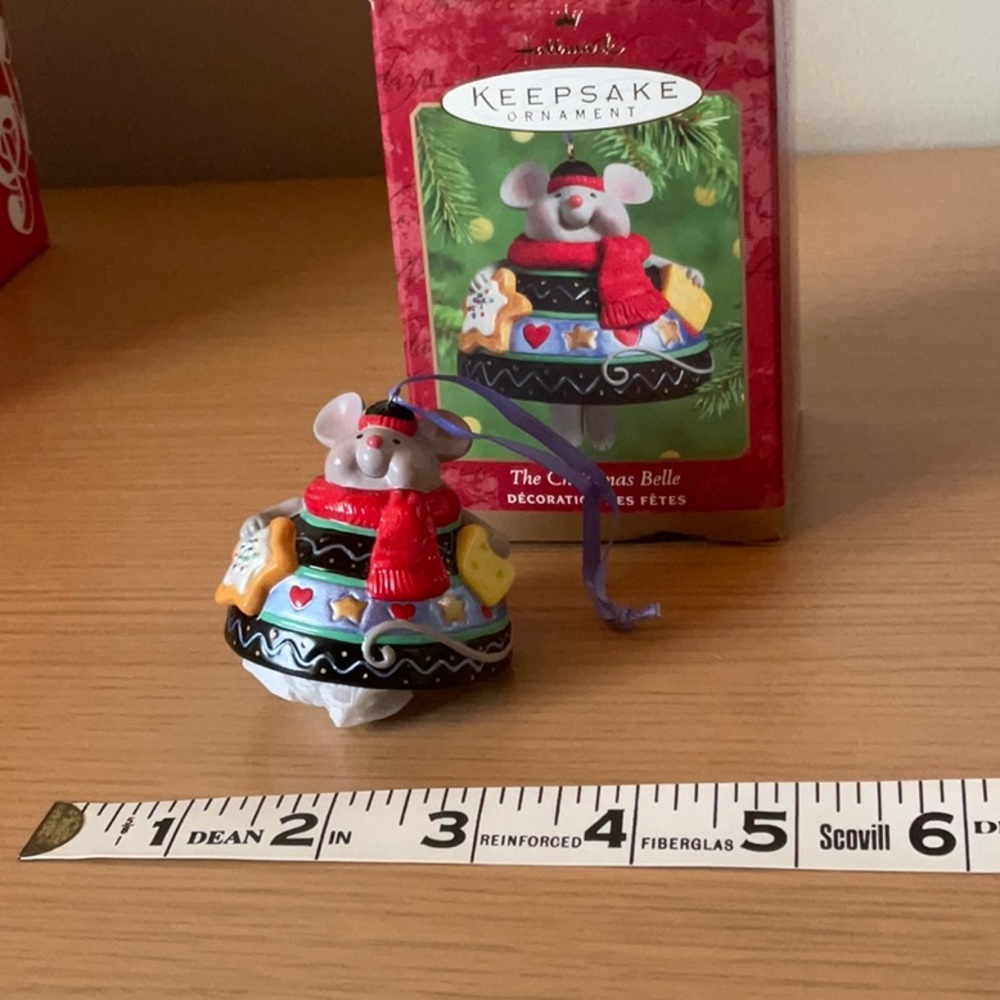 Vintage 2000 Hallmark porcelain Christmas Mouse Bell Ornament